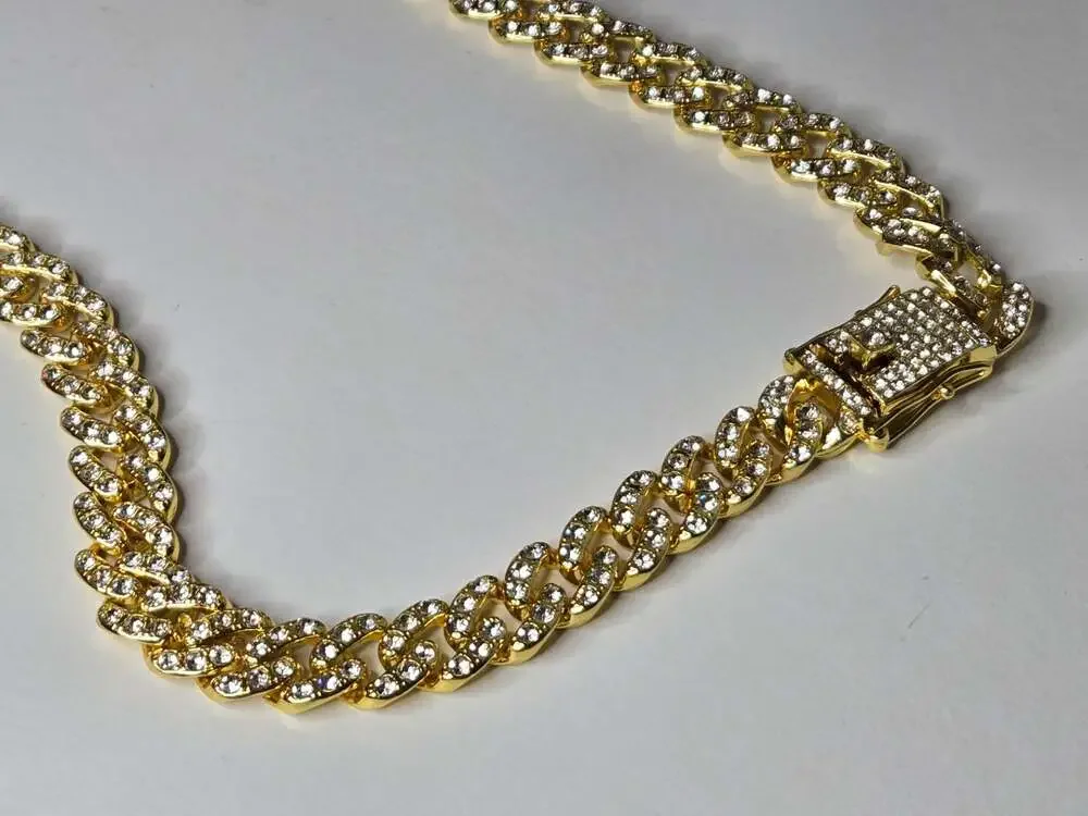 Oliver Gray Gold Tone Iced Out Cuban Link Chain Necklace